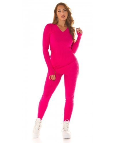 Compleu tricotat din doua piese, vascoza roz ciclam, mulat, cu maneca lunga, Halsey Treninguri dama, Compleu tricotat din doua piese, vascoza roz ciclam, mulat, cu maneca lunga, Halsey - jojofashion.ro