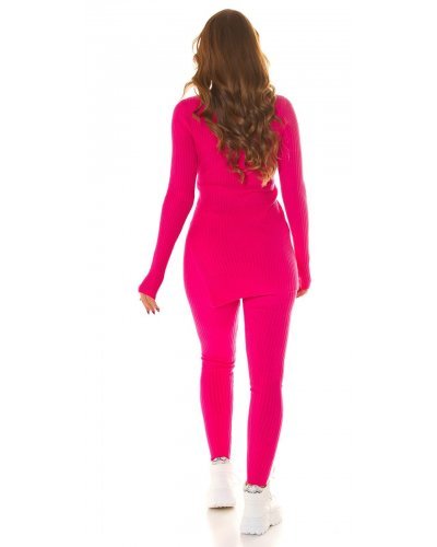 Compleu tricotat din doua piese, vascoza roz ciclam, mulat, cu maneca lunga, Halsey Treninguri dama, Compleu tricotat din doua piese, vascoza roz ciclam, mulat, cu maneca lunga, Halsey - jojofashion.ro