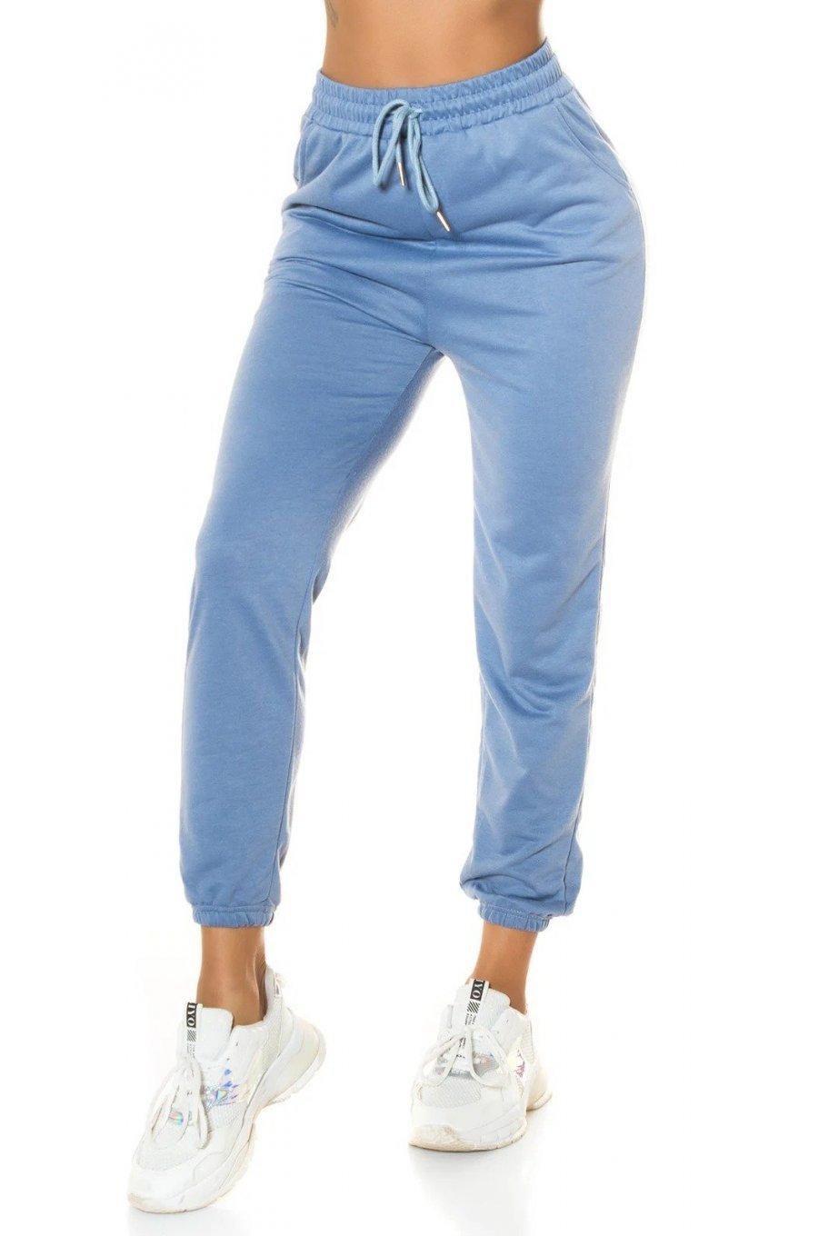 Pantaloni trening de dama bumbac, bleu Malva 1 - jojofashion.ro