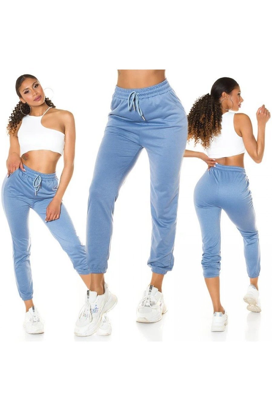 Pantaloni trening de dama bumbac, bleu Malva 5 - jojofashion.ro