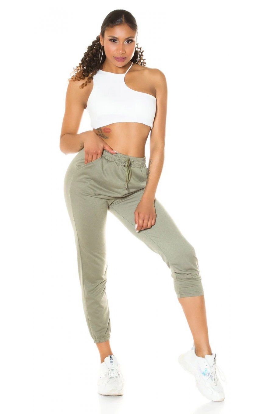 Pantaloni trening de dama bumbac, kaki Malva 3 - jojofashion.ro