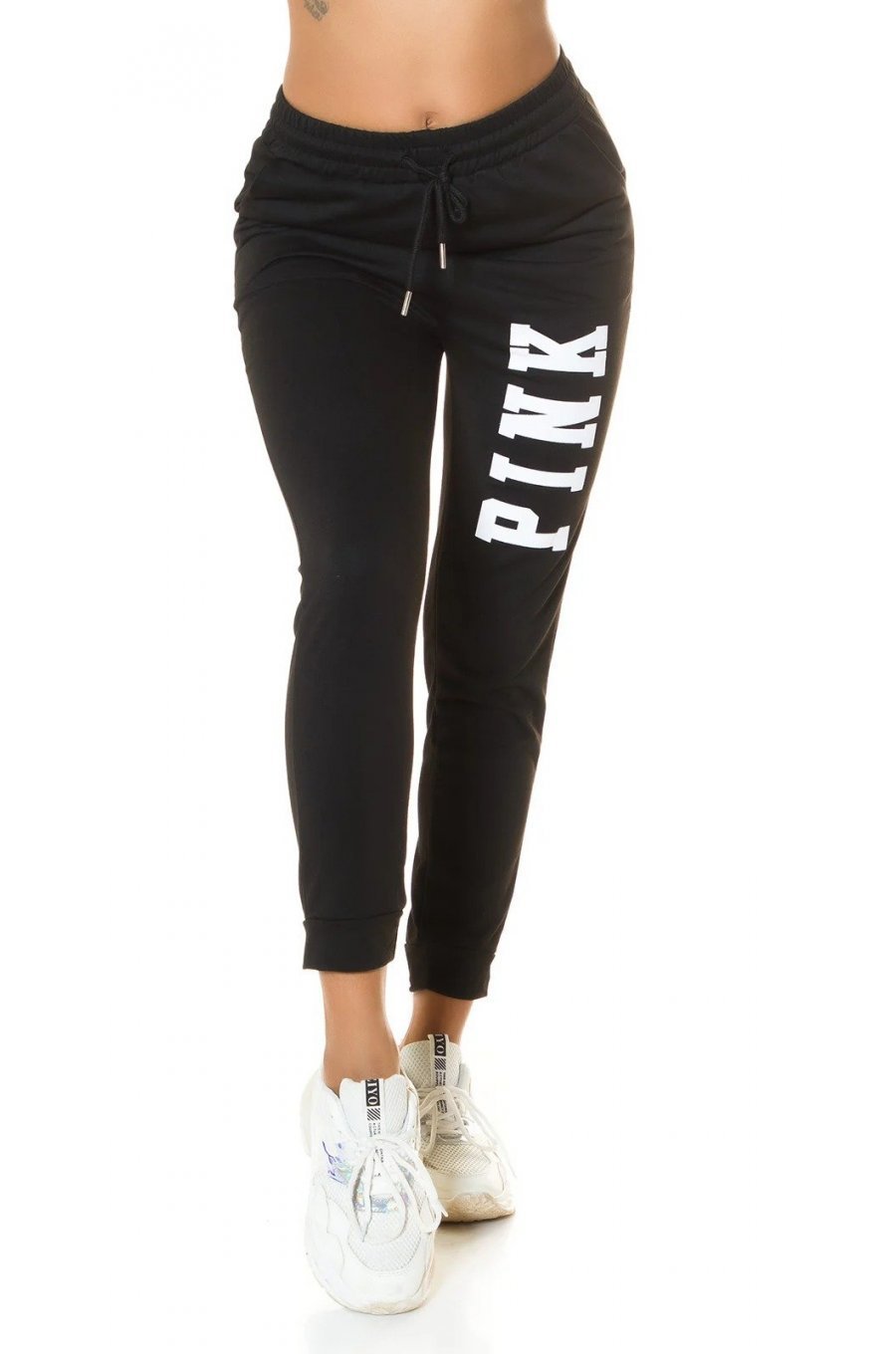 Pantaloni trening de dama, bumbac, negru Moony 1 - jojofashion.ro