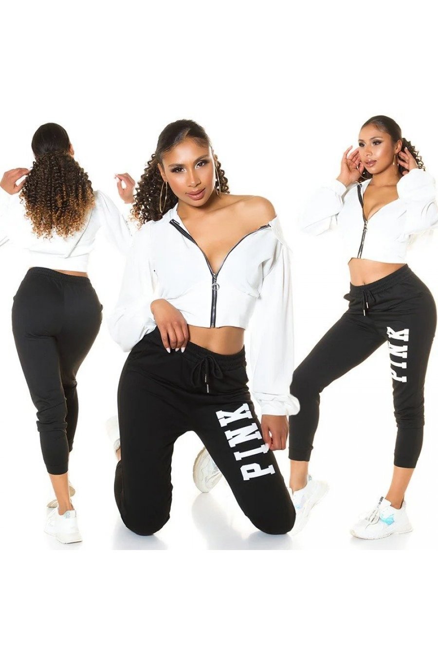 Pantaloni trening de dama, bumbac, negru Moony 5 - jojofashion.ro