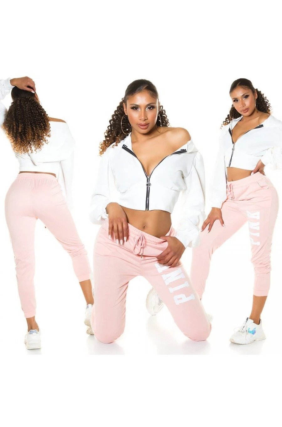 Pantaloni trening de dama, bumbac, somon Moony 5 - jojofashion.ro