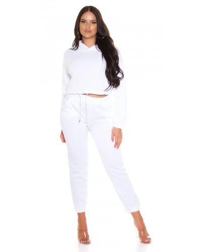 Trening dama casual, bumbac, alb, cu bluza scurta Diosa - jojofashion.ro