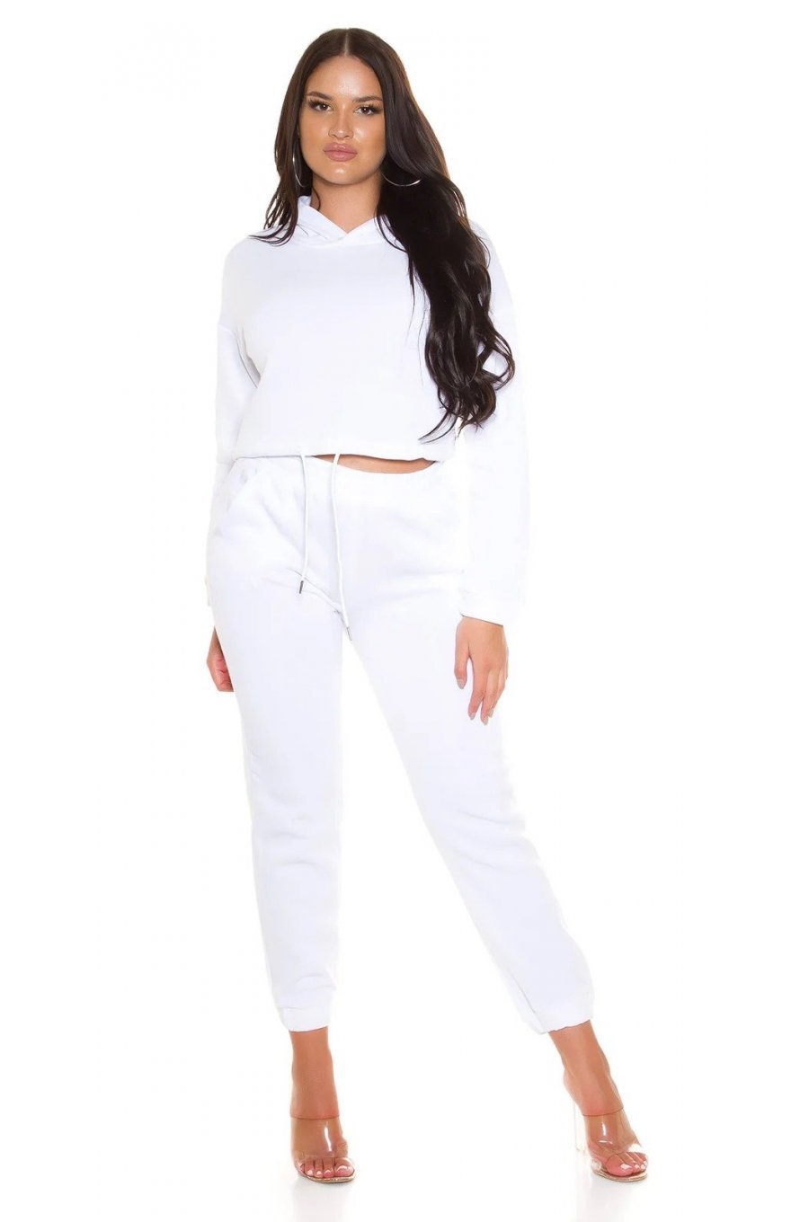 Trening dama casual, bumbac, alb, cu bluza scurta Diosa Trening dama casual, bumbac, alb, cu bluza scurta Diosa 1 - jojofashion.ro