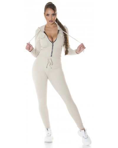 Trening dama bumbac, bej, mulat Maxine - jojofashion.ro