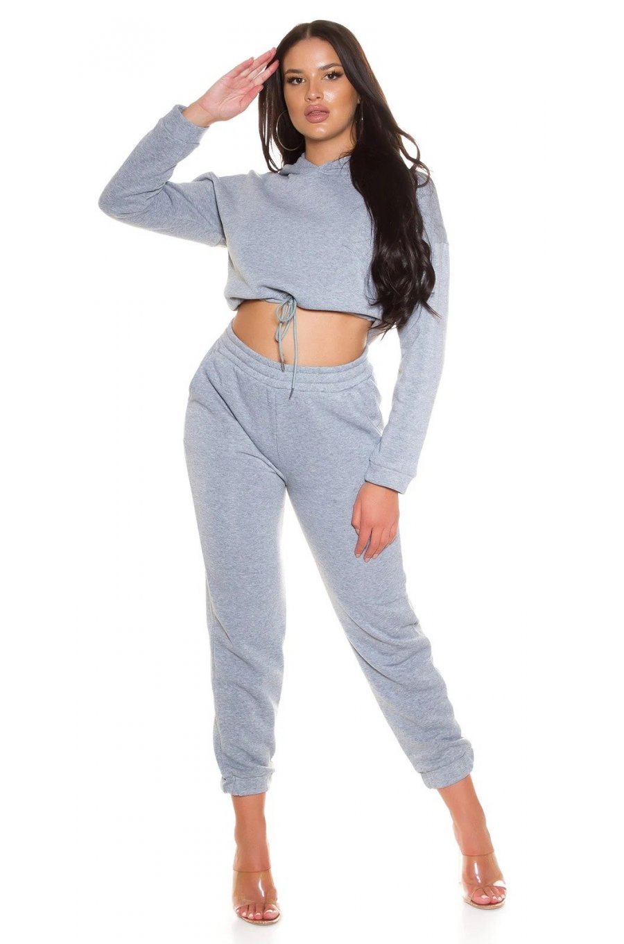 Trening dama casual, bumbac, gri, cu bluza scurta Diosa Trening dama casual, bumbac, gri, cu bluza scurta Diosa 4 - jojofashion.ro