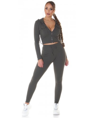 Trening dama, bumbac, kaki, mulat Maxine - jojofashion.ro