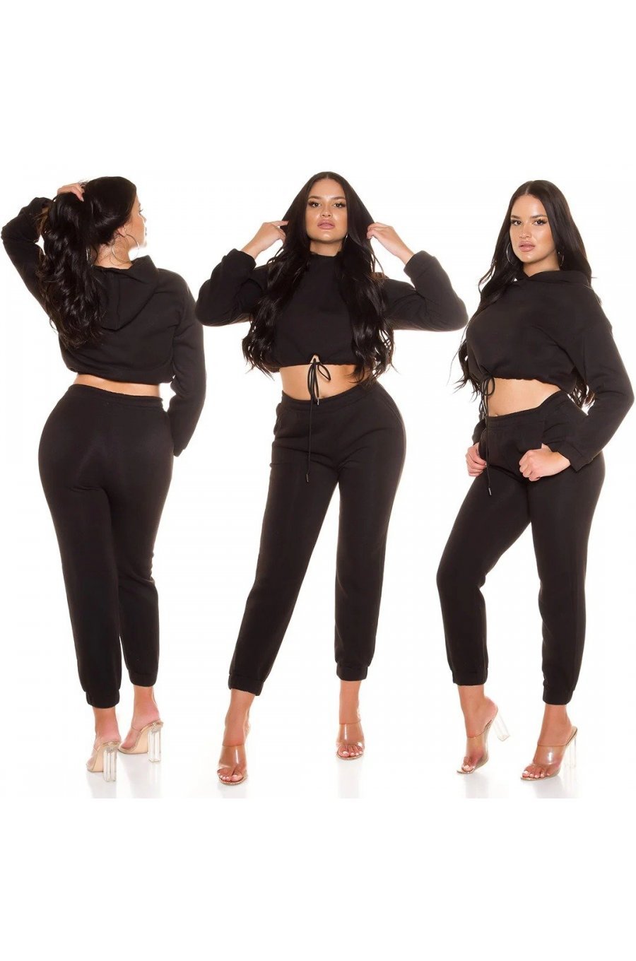 Trening dama bumbac, negru, cu bluza scurta Diosa Trening dama bumbac, negru, cu bluza scurta Diosa 5 - jojofashion.ro