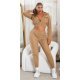 Trening dama cappuccino, cu bluza crop, buzunare si gluga, Nakamura Trening dama cappuccino, cu bluza crop, buzunare si gluga, Nakamura 2 - jojofashion.ro