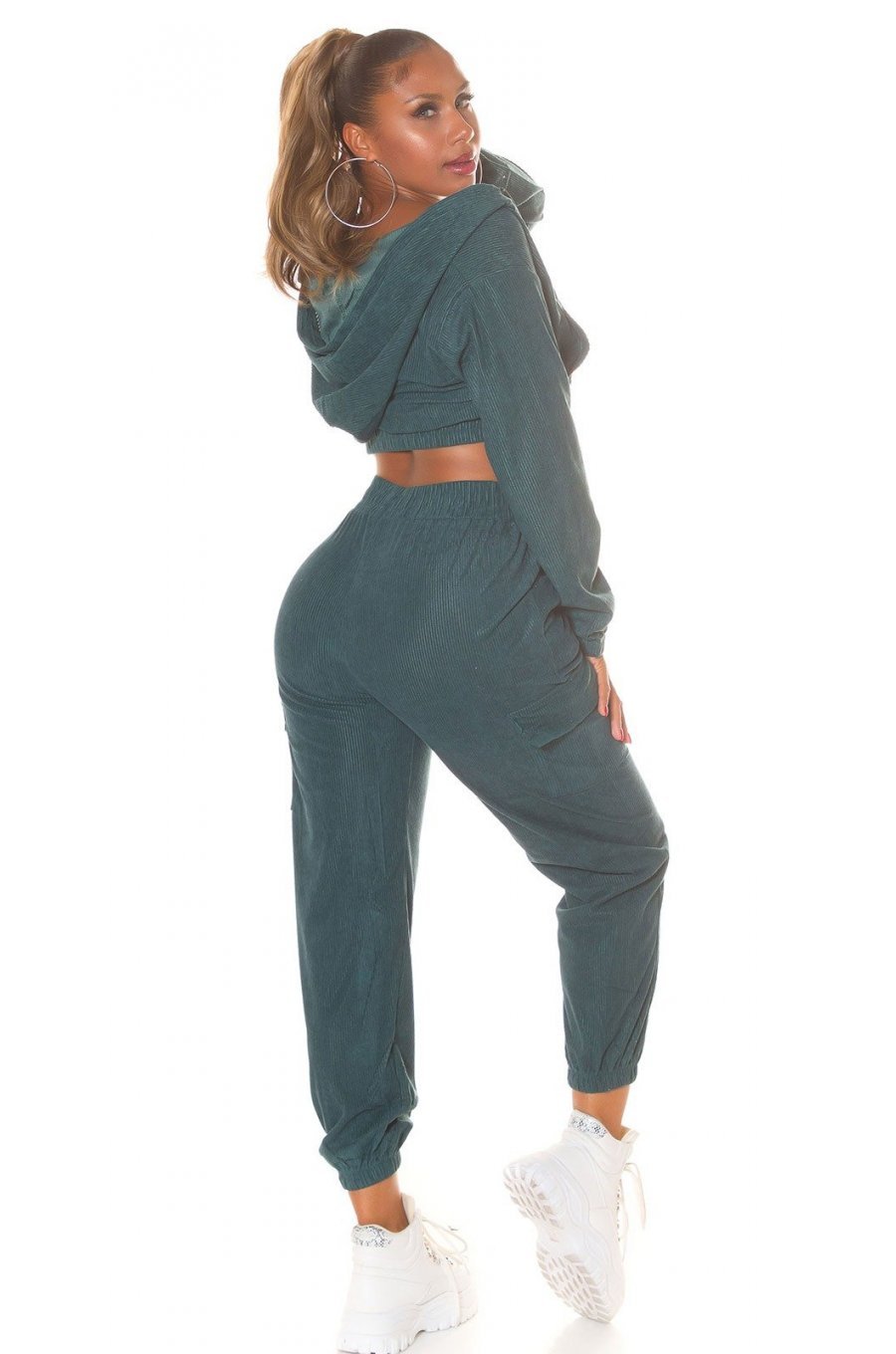 Trening dama cargo, albastru petrol, cu gluga si buzunare aplicate, Kasandra Trening dama cargo, albastru petrol, cu gluga si buzunare aplicate, Kasandra 4 - jojofashion.ro
