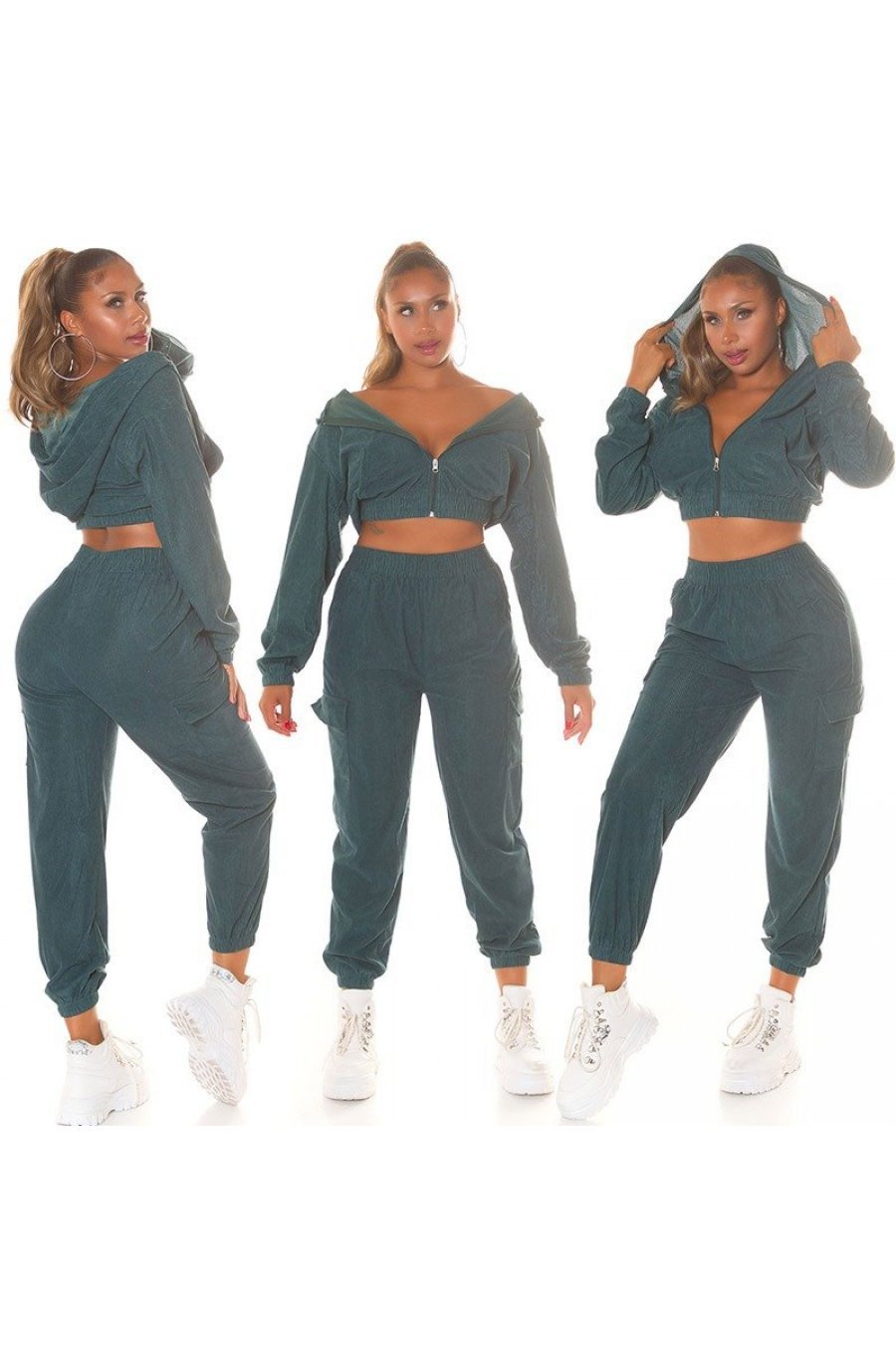 Trening dama cargo, albastru petrol, cu gluga si buzunare aplicate, Kasandra Trening dama cargo, albastru petrol, cu gluga si buzunare aplicate, Kasandra 5 - jojofashion.ro