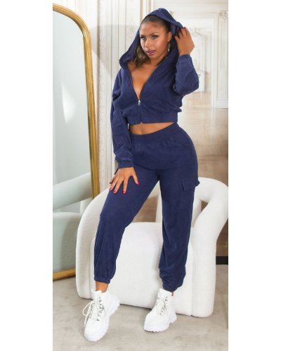 Trening dama cargo, bleumarin navy, cu gluga si buzunare aplicate, Kasandra - jojofashion.ro