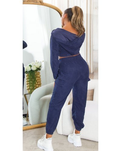 Trening dama cargo, bleumarin navy, cu gluga si buzunare aplicate, Kasandra - jojofashion.ro