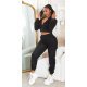 Trening dama cargo, negru, cu gluga si buzunare aplicate, Kasandra Trening dama cargo, negru, cu gluga si buzunare aplicate, Kasandra 2 - jojofashion.ro