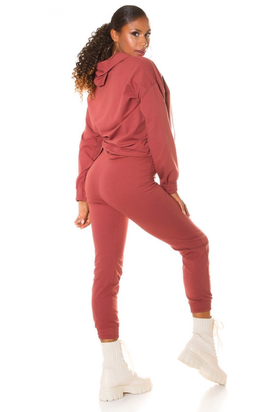 Trening dama casual, bumbac maro light, cu gluga, Abbey Trening dama casual, bumbac maro light, cu gluga, Abbey 5 - jojofashion.ro
