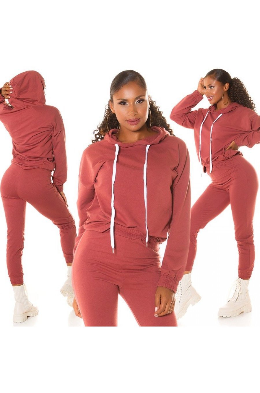 Trening dama casual, bumbac maro light, cu gluga, Abbey Trening dama casual, bumbac maro light, cu gluga, Abbey 6 - jojofashion.ro