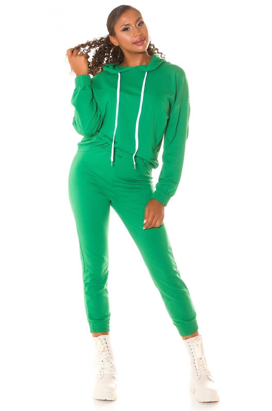 Trening dama casual, bumbac verde, cu gluga, Abbey Trening dama casual, bumbac verde, cu gluga, Abbey 3 - jojofashion.ro