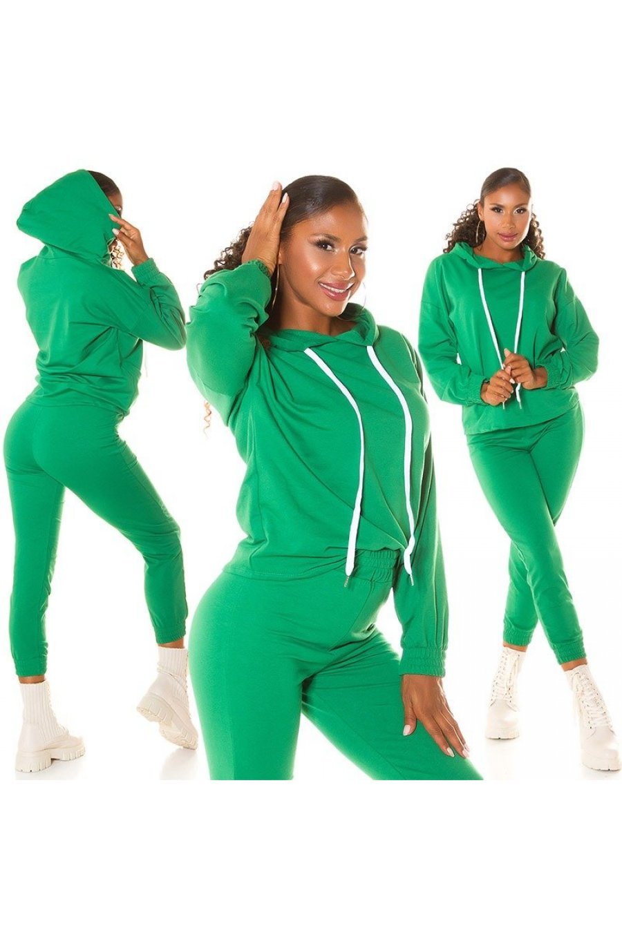 Trening dama casual, bumbac verde, cu gluga, Abbey Trening dama casual, bumbac verde, cu gluga, Abbey 6 - jojofashion.ro