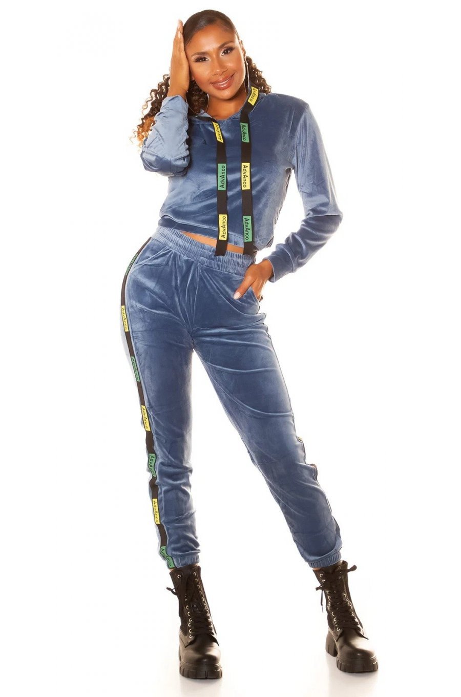 Trening dama casual, catifea, bleu, mulat, cu gluga Modisch Trening dama casual, catifea, bleu, mulat, cu gluga Modisch 2 - jojofashion.ro