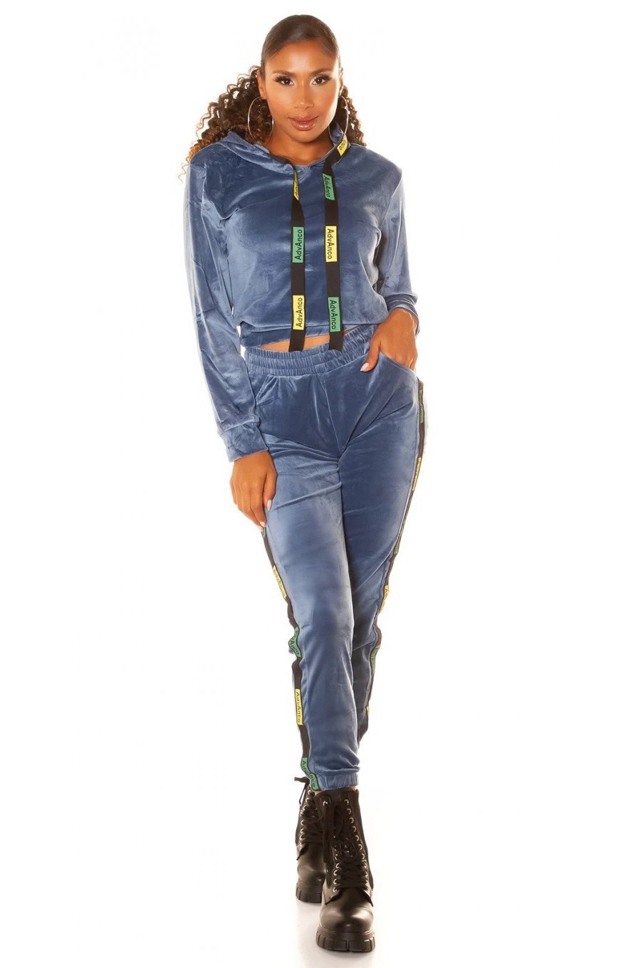 Trening dama casual, catifea, bleu, mulat, cu gluga Modisch Trening dama casual, catifea, bleu, mulat, cu gluga Modisch 4 - jojofashion.ro