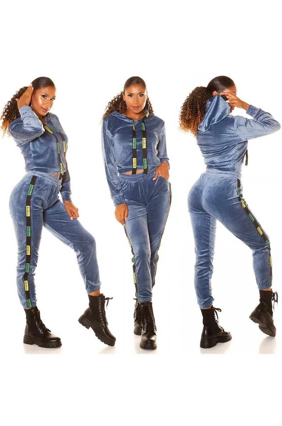 Trening dama casual, catifea, bleu, mulat, cu gluga Modisch Trening dama casual, catifea, bleu, mulat, cu gluga Modisch 5 - jojofashion.ro