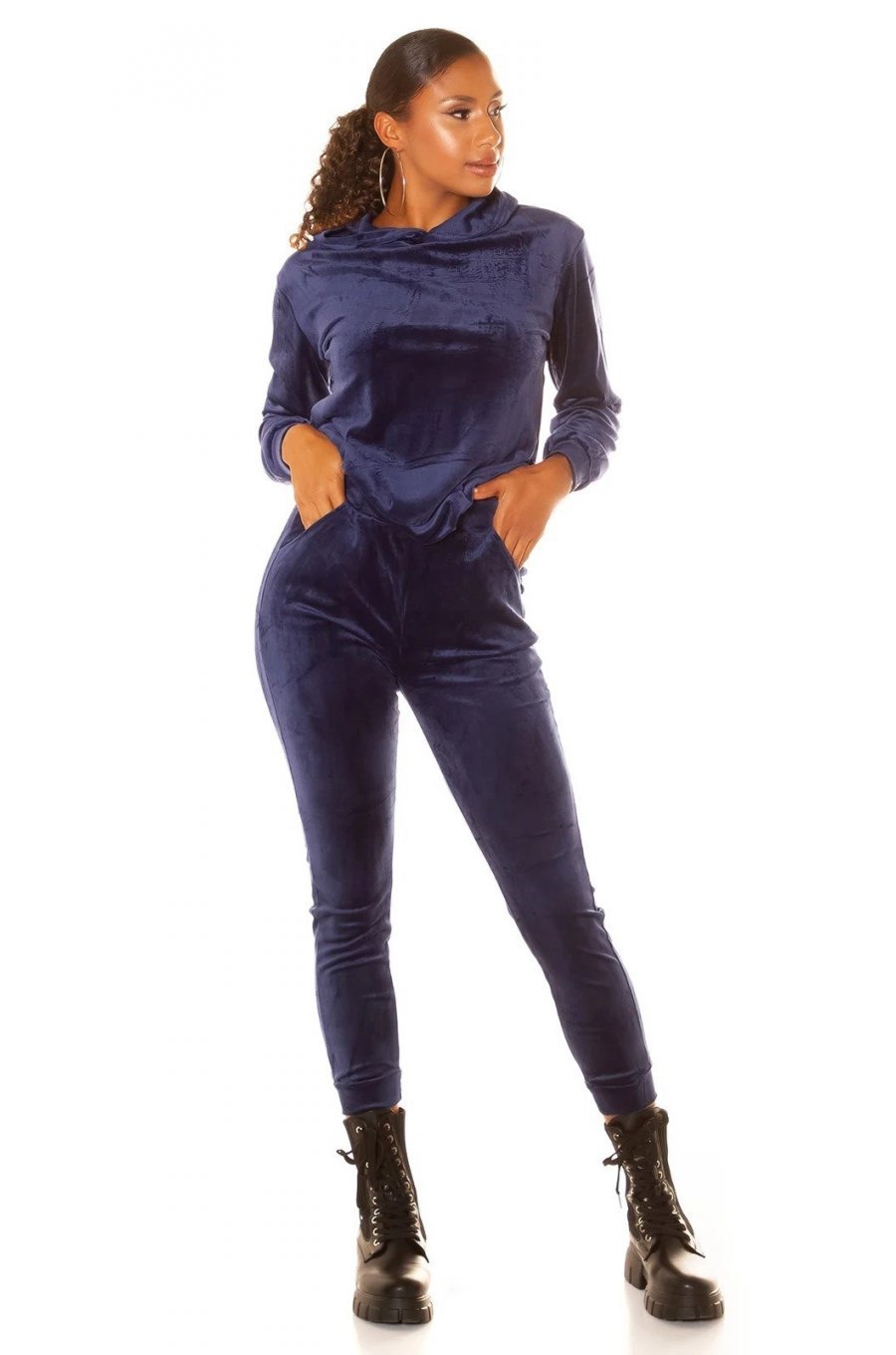 Trening dama casual, catifea, bleumarin, mulat Kafyla 1 - jojofashion.ro