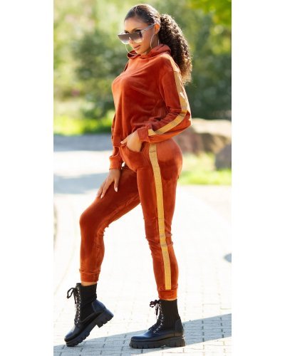 Trening dama casual, catifea, bronz, cu gluga Anthos Treninguri dama, Trening dama casual, catifea, bronz, cu gluga Anthos - jojofashion.ro