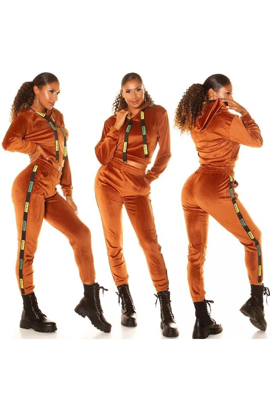 Trening dama casual, catifea, bronz, mulat, cu gluga Modisch Trening dama casual, catifea, bronz, mulat, cu gluga Modisch 5 - jojofashion.ro