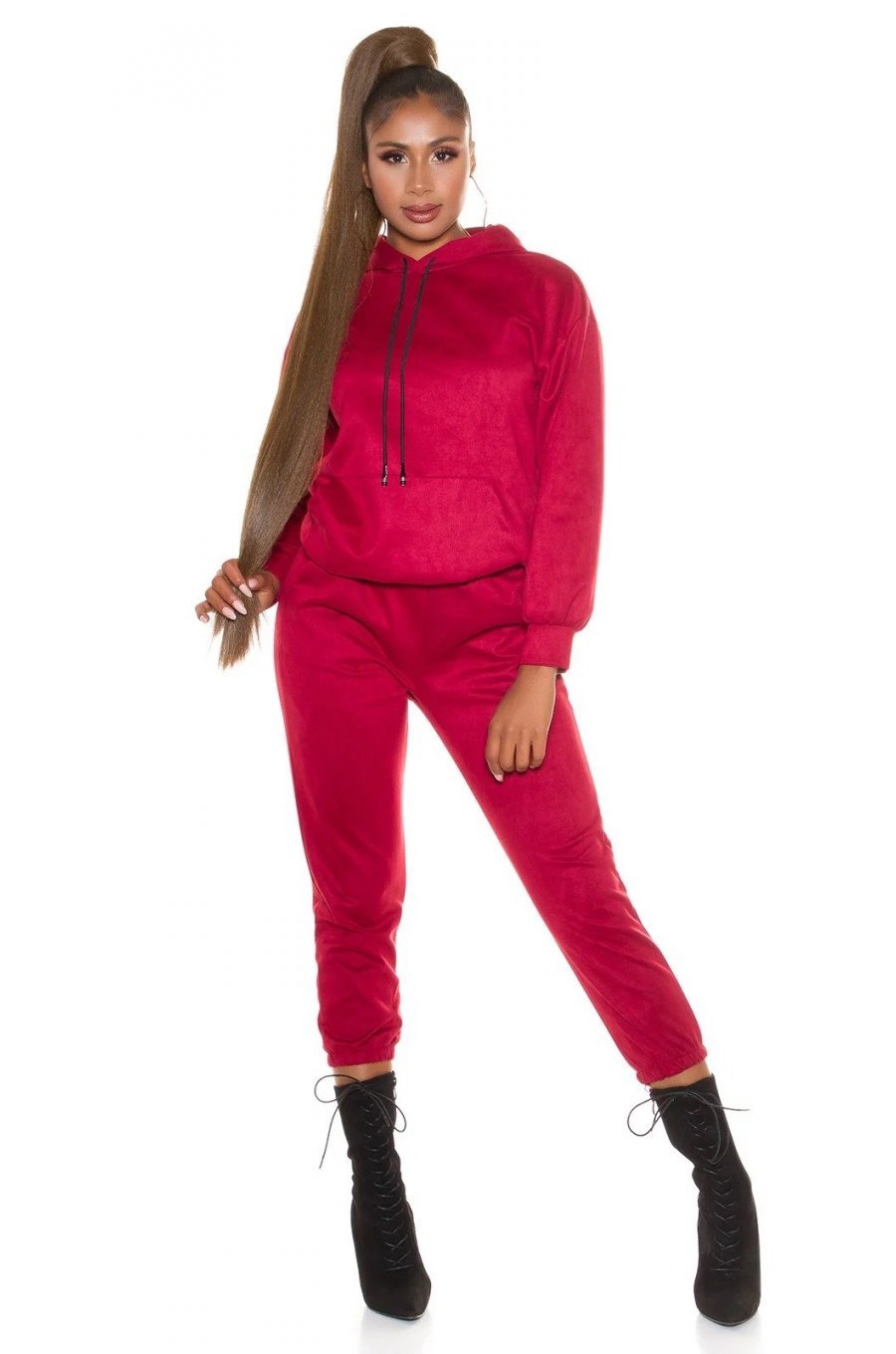 Trening dama casual, catifea, burgundy, cu gluga Skya 1 - jojofashion.ro