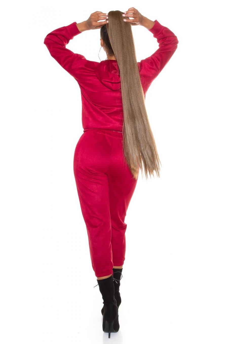 Trening dama casual, catifea, burgundy, cu gluga Skya 3 - jojofashion.ro