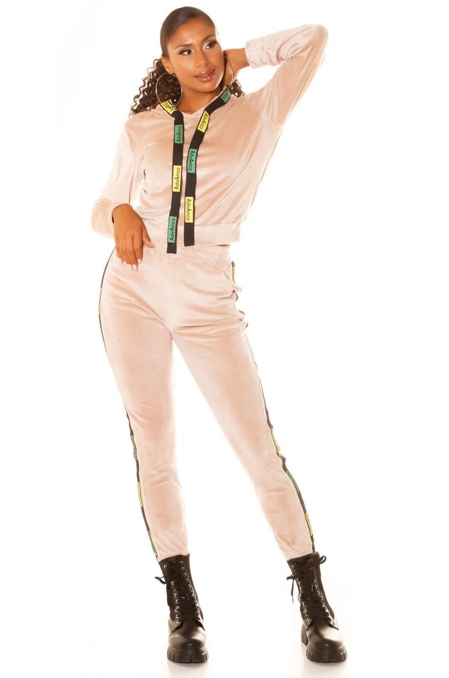 Trening dama casual, catifea, cappuccino, mulat, cu gluga Modisch Trening dama casual, catifea, cappuccino, mulat, cu gluga Modisch 3 - jojofashion.ro