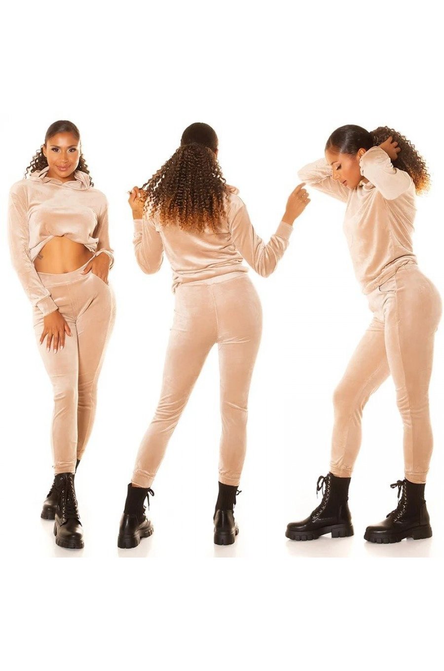 Trening dama casual, catifea, cappuccino, mulat Kafyla Trening dama casual, catifea, cappuccino, mulat Kafyla 5 - jojofashion.ro