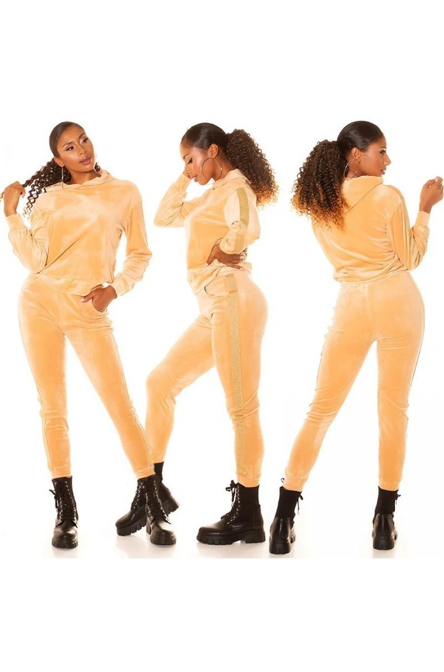 Trening dama casual, catifea, caramel, cu gluga Anthos Trening dama casual, catifea, caramel, cu gluga Anthos 5 - jojofashion.ro