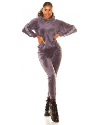 Trening dama casual, catifea, gri, cu gluga Anthos Treninguri dama, Trening dama casual, catifea, gri, cu gluga Anthos - jojofashion.ro