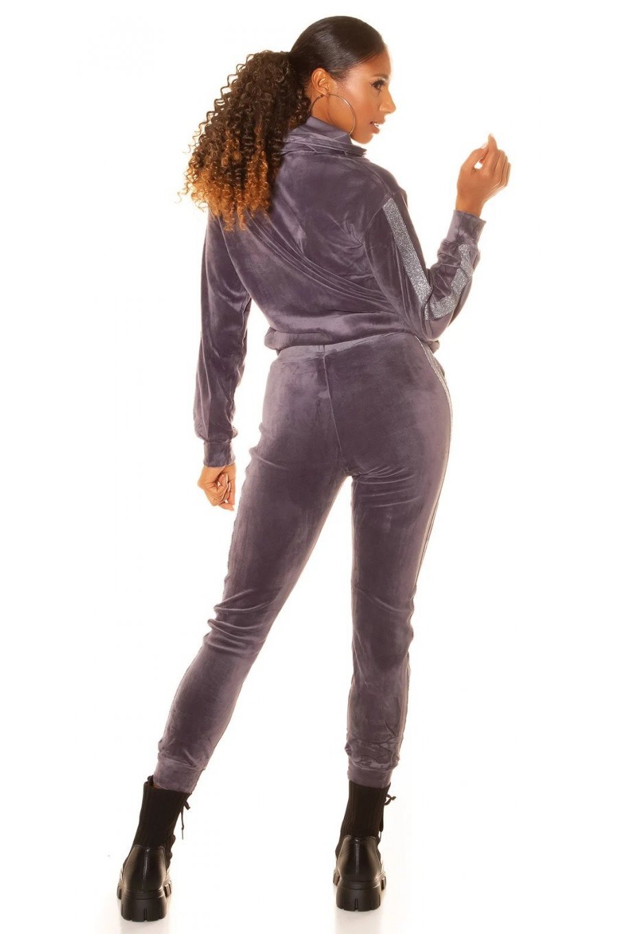 Trening dama casual, catifea, gri, cu gluga Anthos Trening dama casual, catifea, gri, cu gluga Anthos 3 - jojofashion.ro