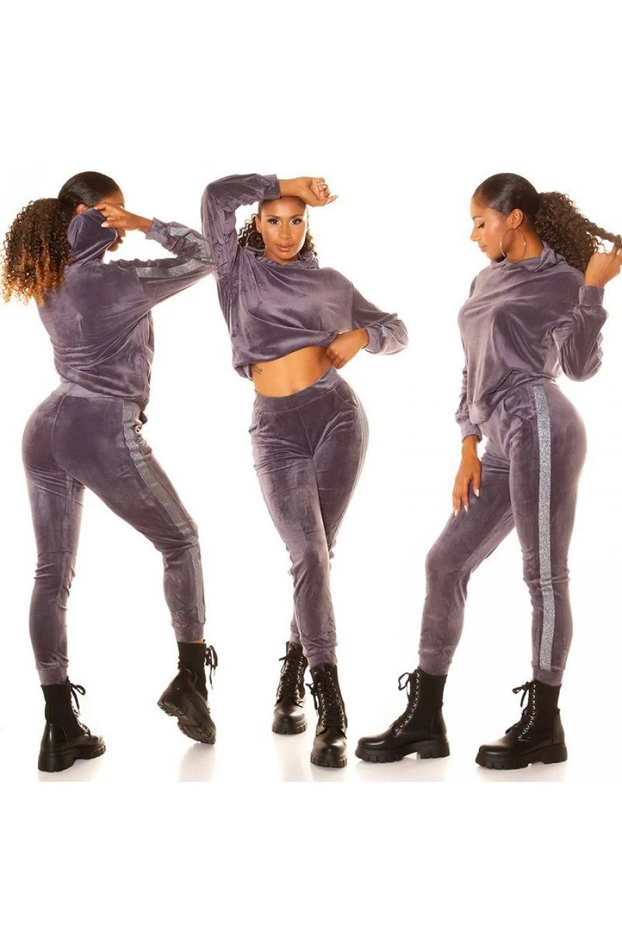 Trening dama casual, catifea, gri, cu gluga Anthos Trening dama casual, catifea, gri, cu gluga Anthos 4 - jojofashion.ro
