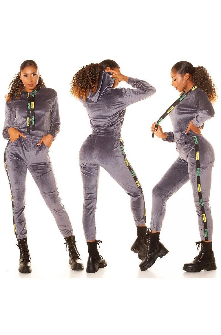 Trening dama casual, catifea, gri, mulat, cu gluga Modisch Trening dama casual, catifea, gri, mulat, cu gluga Modisch 4 - jojofashion.ro