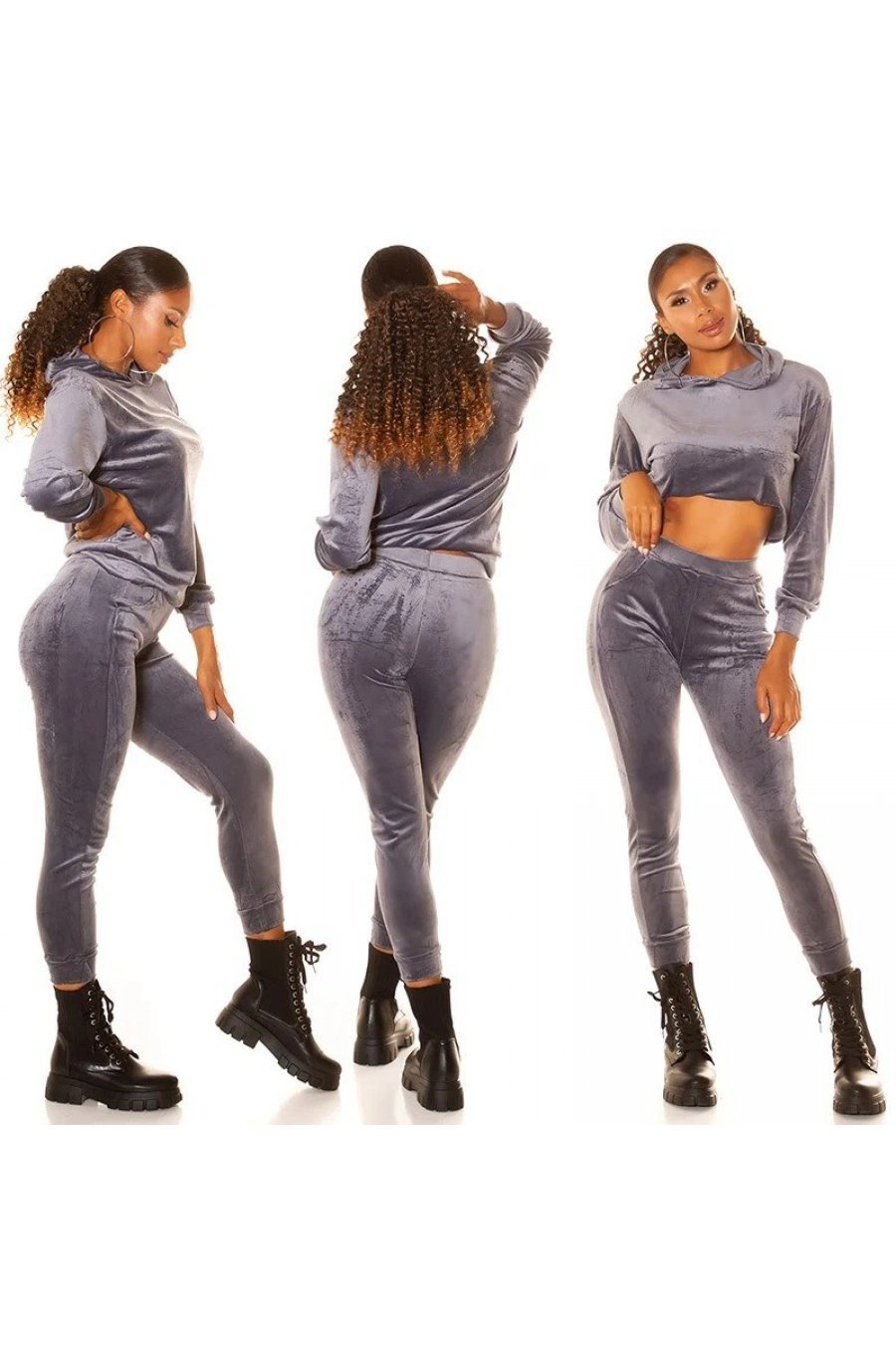 Trening dama casual, catifea, gri, mulat Kafyla 6 - jojofashion.ro