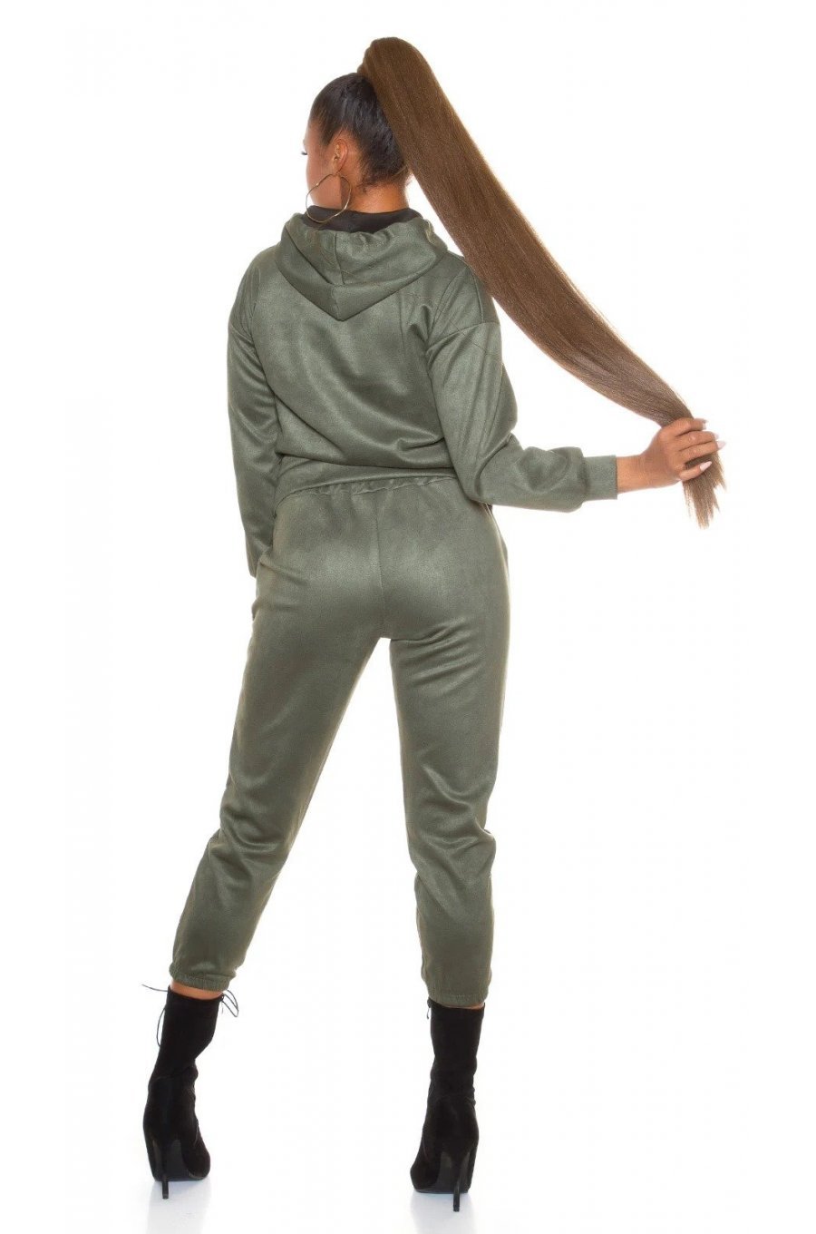 Trening dama casual, catifea, kaki, cu gluga Skya Trening dama casual, catifea, kaki, cu gluga Skya 3 - jojofashion.ro