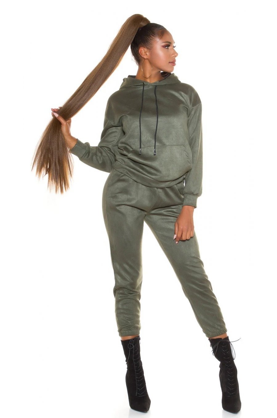 Trening dama casual, catifea, kaki, cu gluga Skya Trening dama casual, catifea, kaki, cu gluga Skya 4 - jojofashion.ro