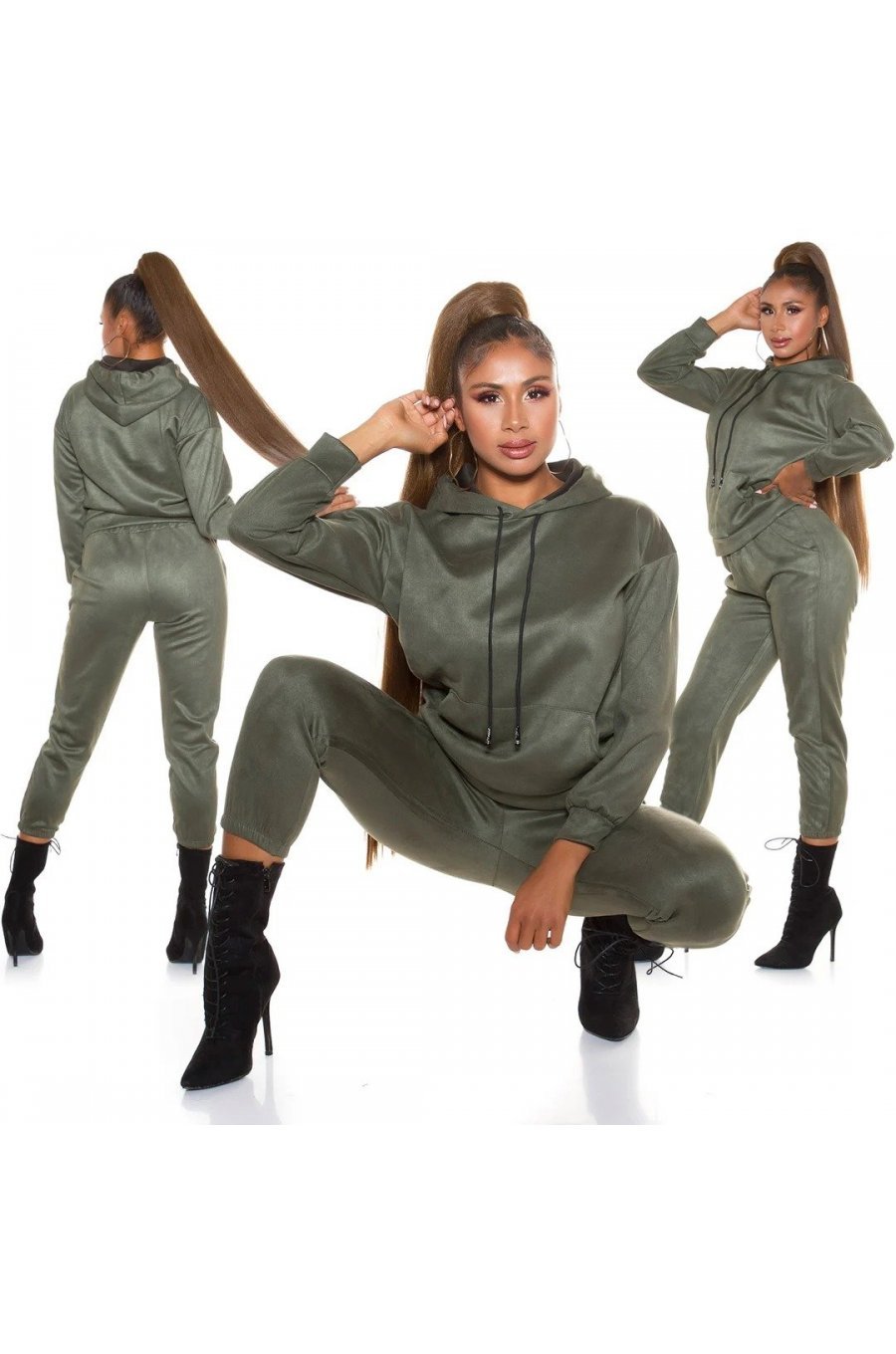 Trening dama casual, catifea, kaki, cu gluga Skya Trening dama casual, catifea, kaki, cu gluga Skya 5 - jojofashion.ro