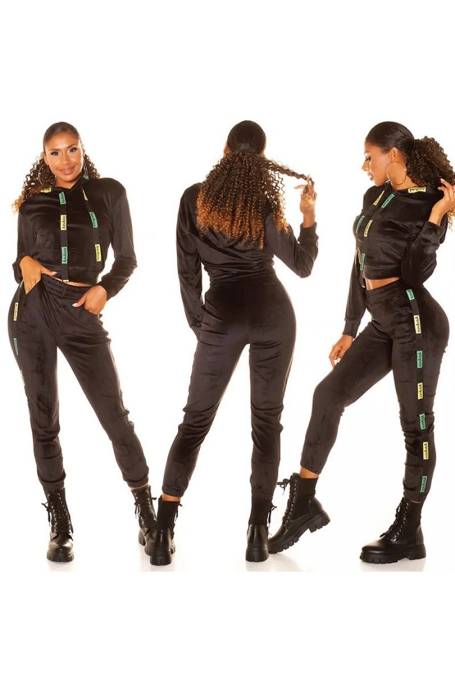Trening dama casual, catifea, negru, mulat, cu gluga Modisch Trening dama casual, catifea, negru, mulat, cu gluga Modisch 5 - jojofashion.ro