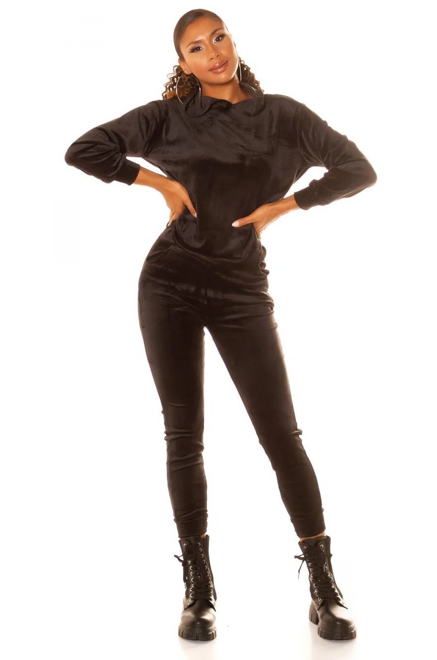 Trening dama casual, catifea, negru, mulat Kafyla 1 - jojofashion.ro