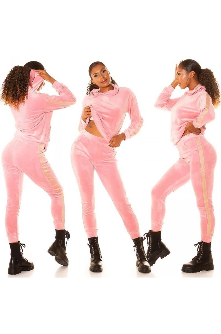 Trening dama casual, catifea, roz pal, cu gluga Anthos Trening dama casual, catifea, roz pal, cu gluga Anthos 6 - jojofashion.ro