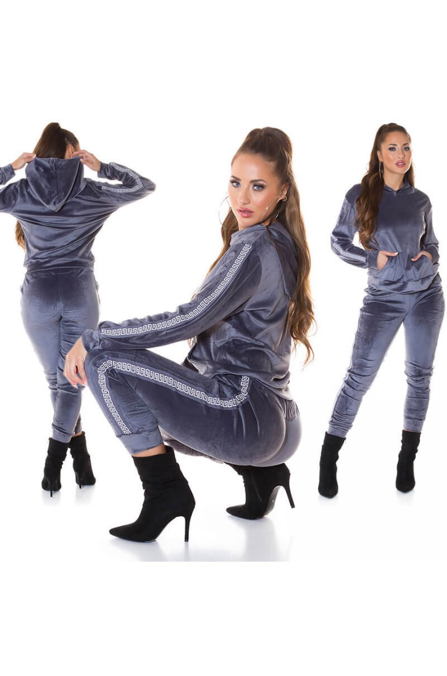 Trening dama catifea gri cu gluga Firuze Trening dama catifea gri cu gluga Firuze 4 - jojofashion.ro