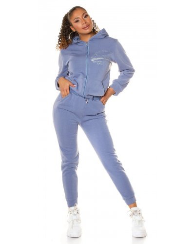 Trening dama, cu gluga si maneci lungi, bleu Hayko - jojofashion.ro