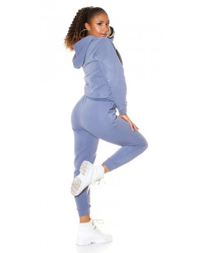 Trening dama, cu gluga si maneci lungi, bleu Hayko - jojofashion.ro