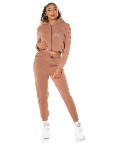 Trening dama cu gluga si maneci lungi, cappuccino Hayko - jojofashion.ro